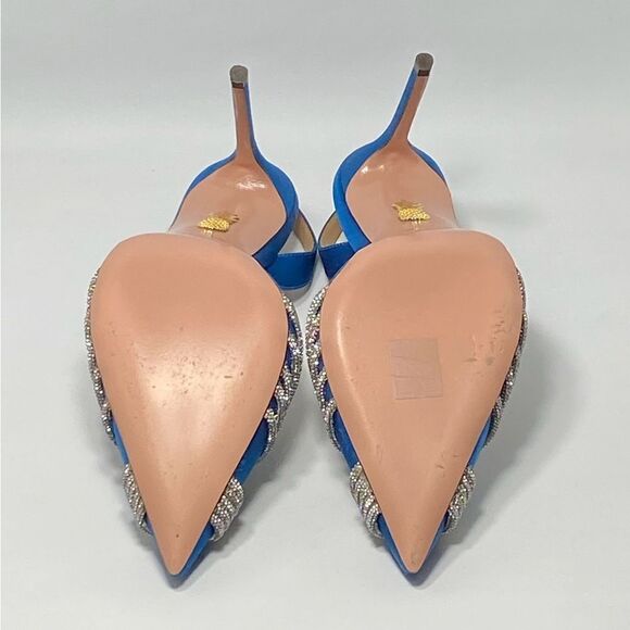 Aquazzura Gatsby Crystal-Embellished Satin Pumps size 39 - Picture 11 of 12